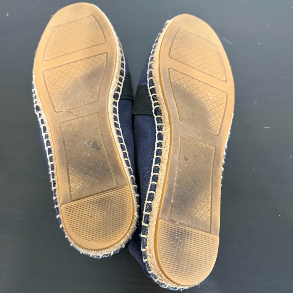 Tory Burch Weston Flat Espadrilles Womens 9 Navy‎ Canvas Classic Slip-On Shoes - Picture 7 of 8